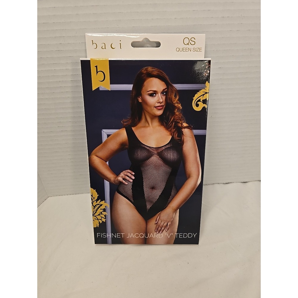 Baci Fishnet Jacquard "V" Teddy Queen Size Black‎